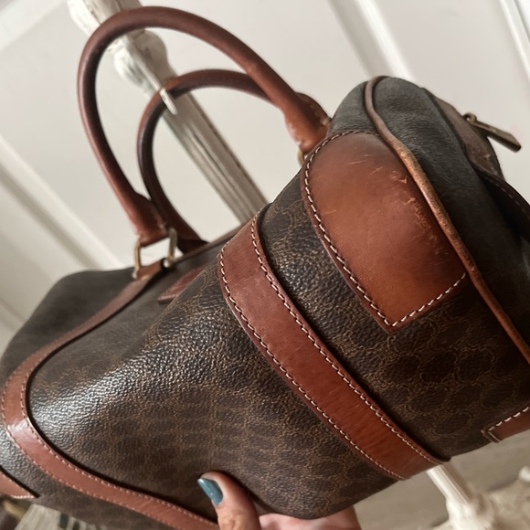 CELINE Macadam Mini Boston Hand Bag Purse Brown PVC Leather Italy - Picture 5 of 10